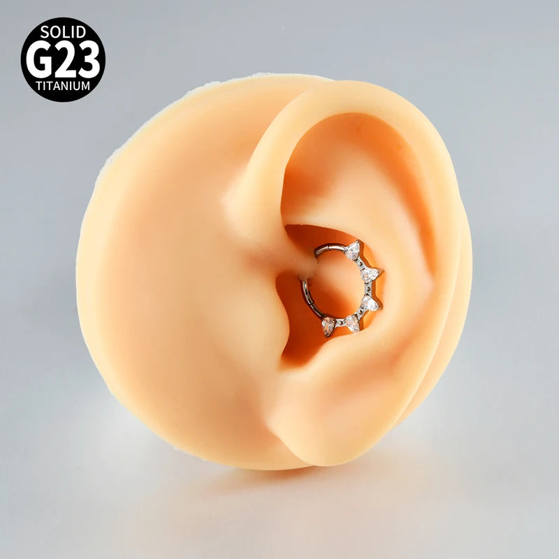Titanium Septum Nose Ring 16G Hinge Clicker with Zircon Stone - Body Jewelry