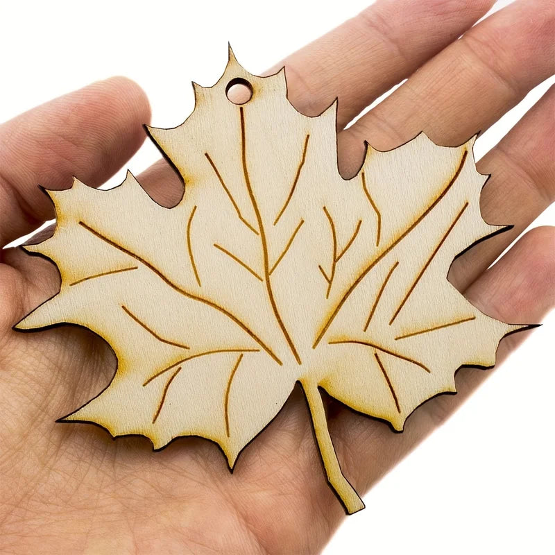 10pcs Wooden Maple Leaf Ornaments Fall Holiday Decorations Craft Supplies