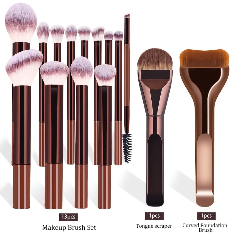 15-Piece Makeup Brush Set with Foundation, Blush, Eye Brushes - Color Handle Options