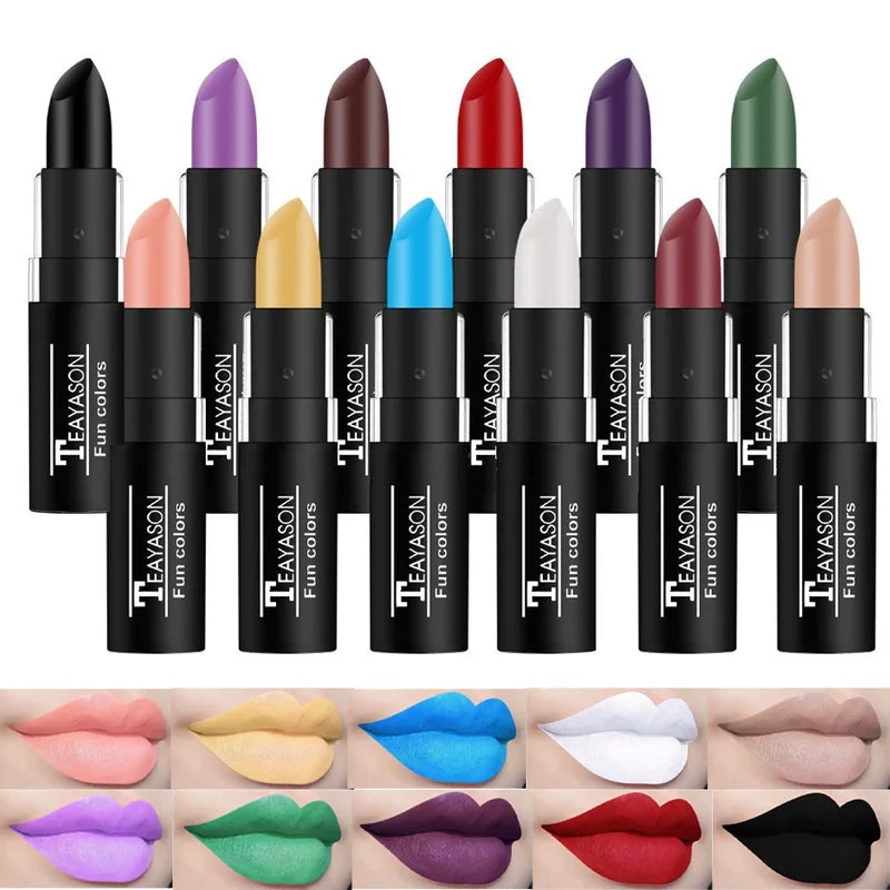 12 Colors Matte Lipstick Set - Waterproof Long-Lasting Nude & Dark Shades