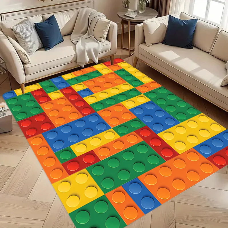 Cute Retro Lego Block Style Decor Rug for Living Room Bedroom Kids' Area Non Slip Comfortable