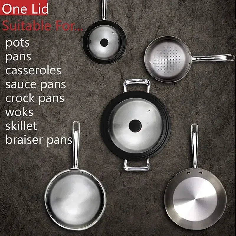 Universal Round Silicone Glass Lid for Pans and Skillets - Fits 16-32cm Cookware