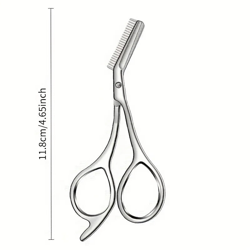 Stainless Steel Eyebrow Scissors with Comb Precision Grooming Tool for Face Care