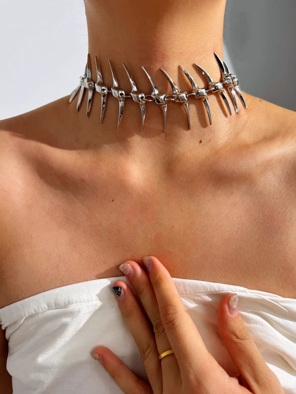 Edgy Skeleton Necklace for Women - Hip-Hop Style Alloy Jewelry for Parties & Daily Wear