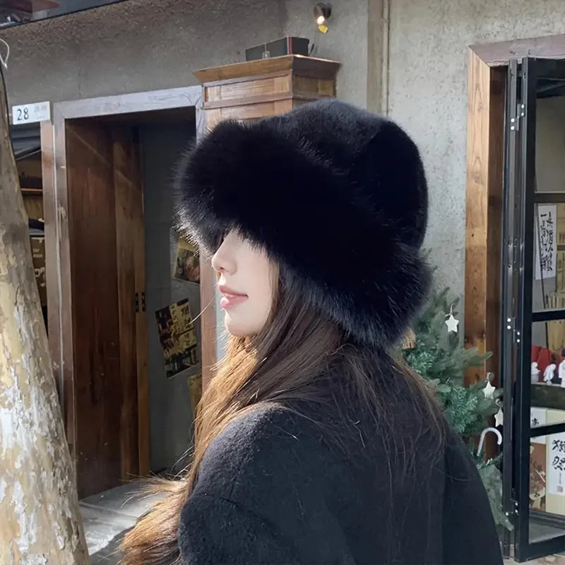 Warm Plush Fur Hat for Women Winter Beanie Thick Mongolian Cap Cold Weather