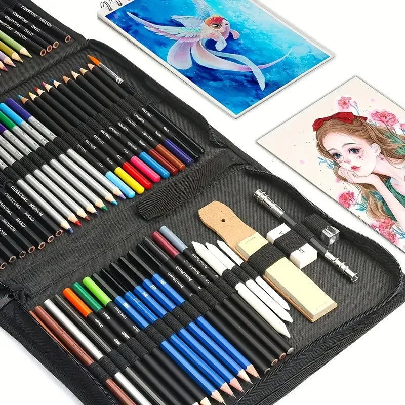 Art Sketching Pencil Set - 72 Piece Drawing & Charcoal Tools for Artists