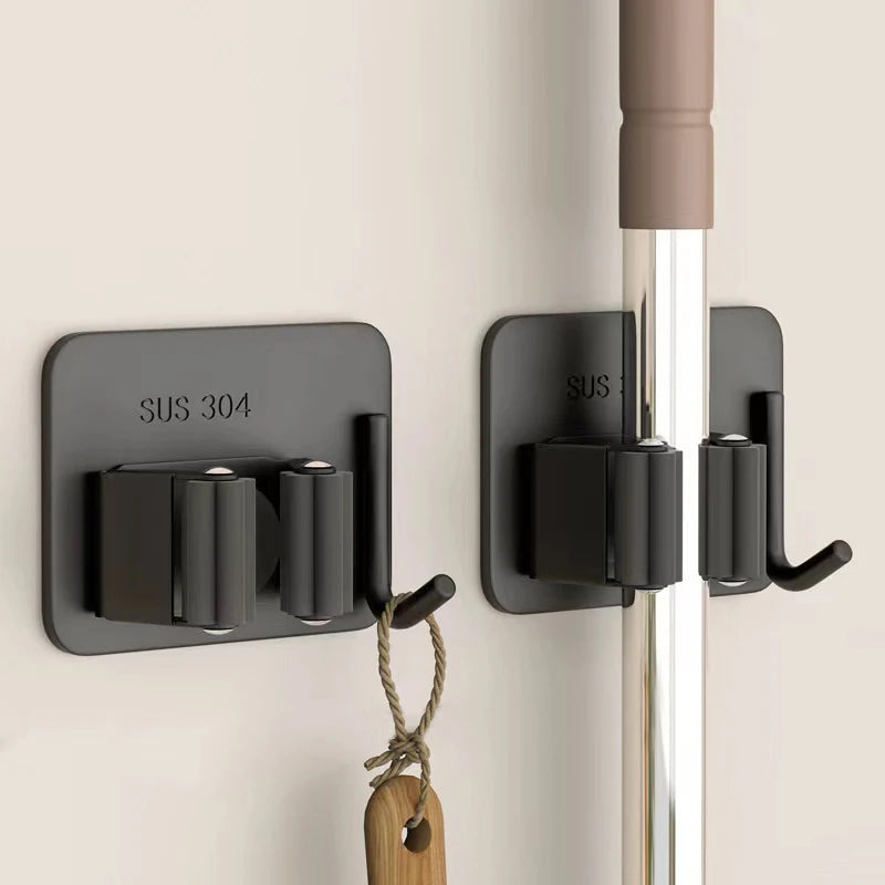 304 Stainless Steel Wall Mounted Mop Holder Hook Organizer Rack for Kitchen & Bathroom