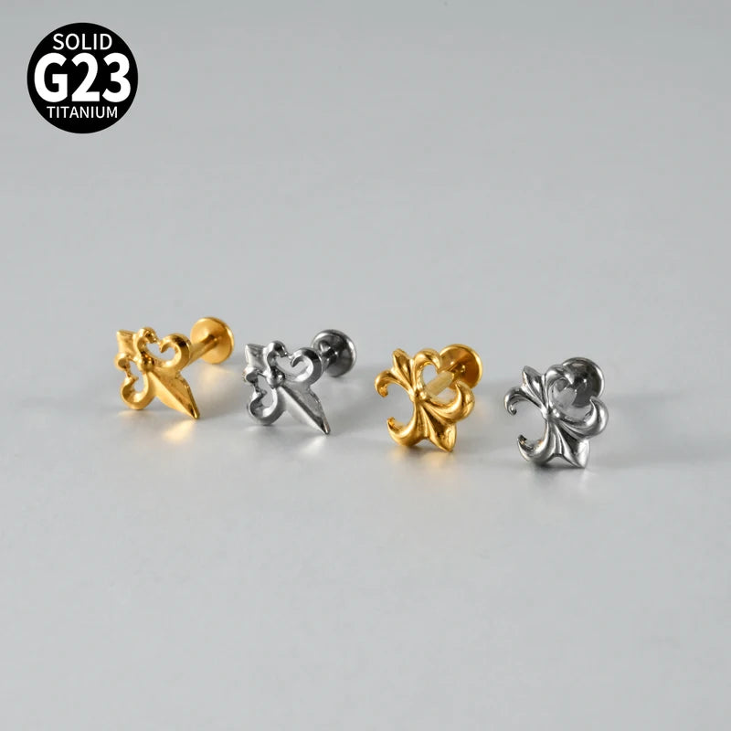 Titanium Labret Lip Stud with Horn or Anchor Design, Internal Threaded Piercing Jewelry 16G