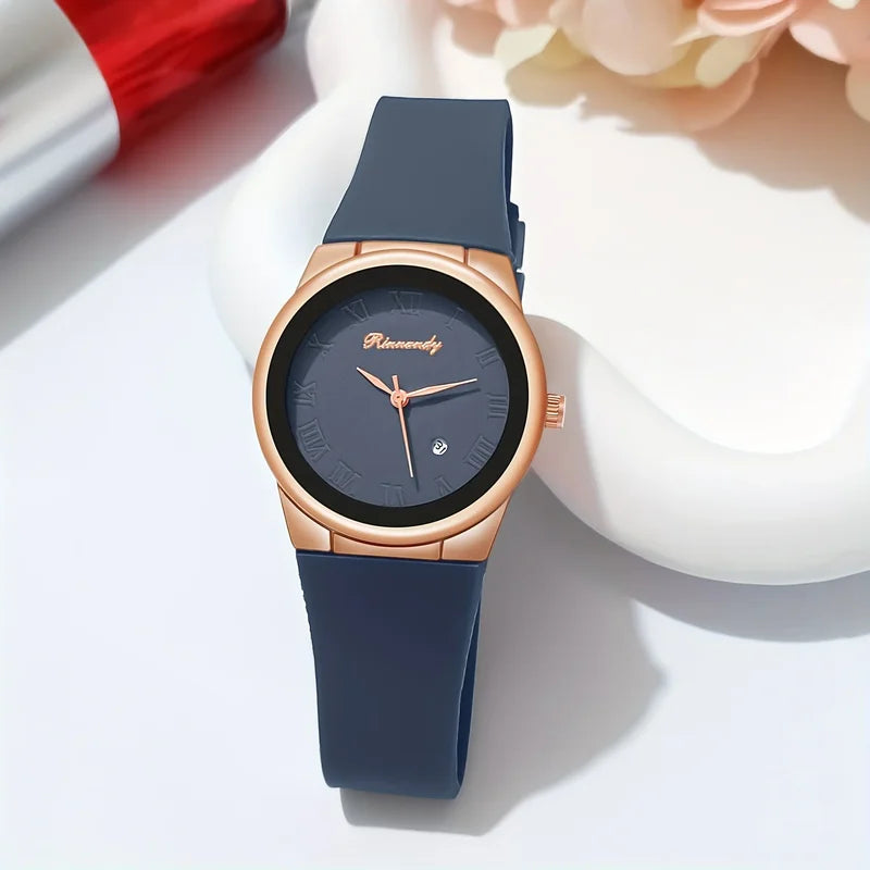 Women’s Fashion Quartz Watch with Silicone Band and Calendar Function