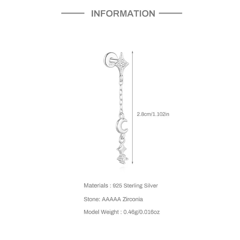 Sterling Silver Horse Earring with Zircon Star Flower Geometric Design - Women’s Stud Jewelry