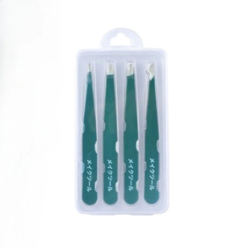 Stainless Steel Tweezers Set for Precision Eyebrow and Hair Removal with Travel Case