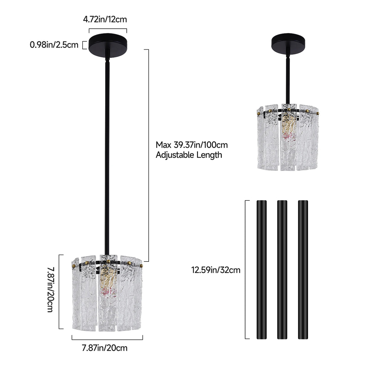 Crystal Glass Pendant Ceiling Light Fixture for Living Room & Bedroom