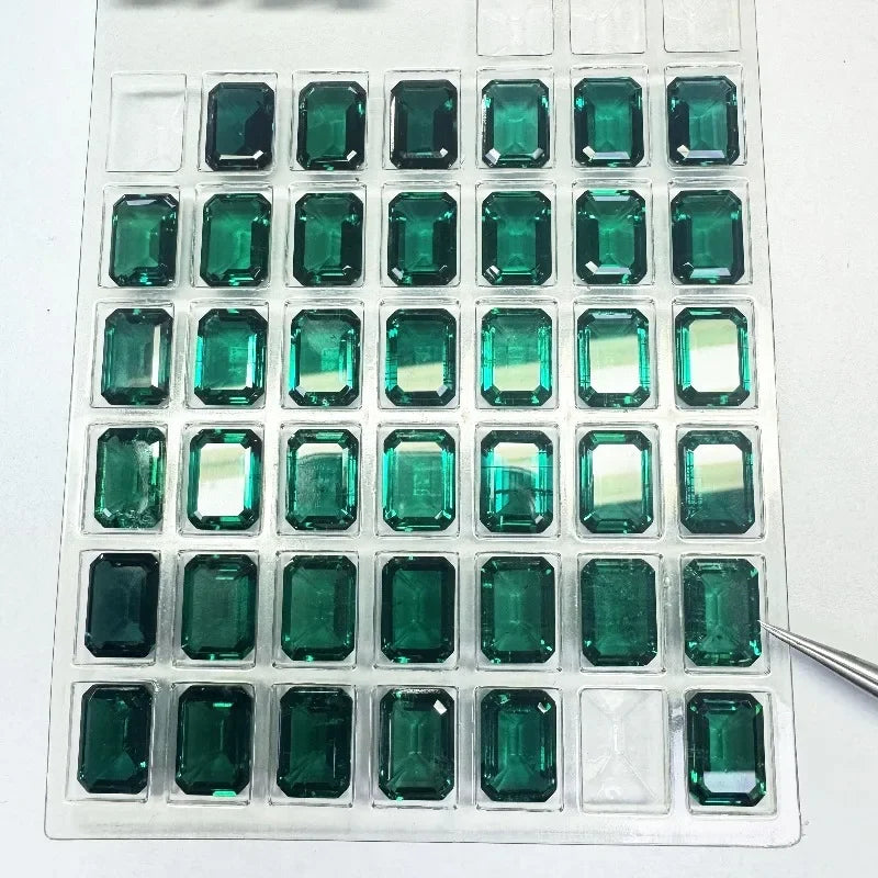 Lab Grown Zambian Emerald Cut Gemstone with Hydrothermal Growth and Certificate