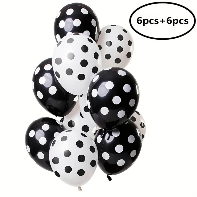 12 Pack 12-Inch Black and White Polka Dot Latex Balloons for Baby Shower Birthday Wedding