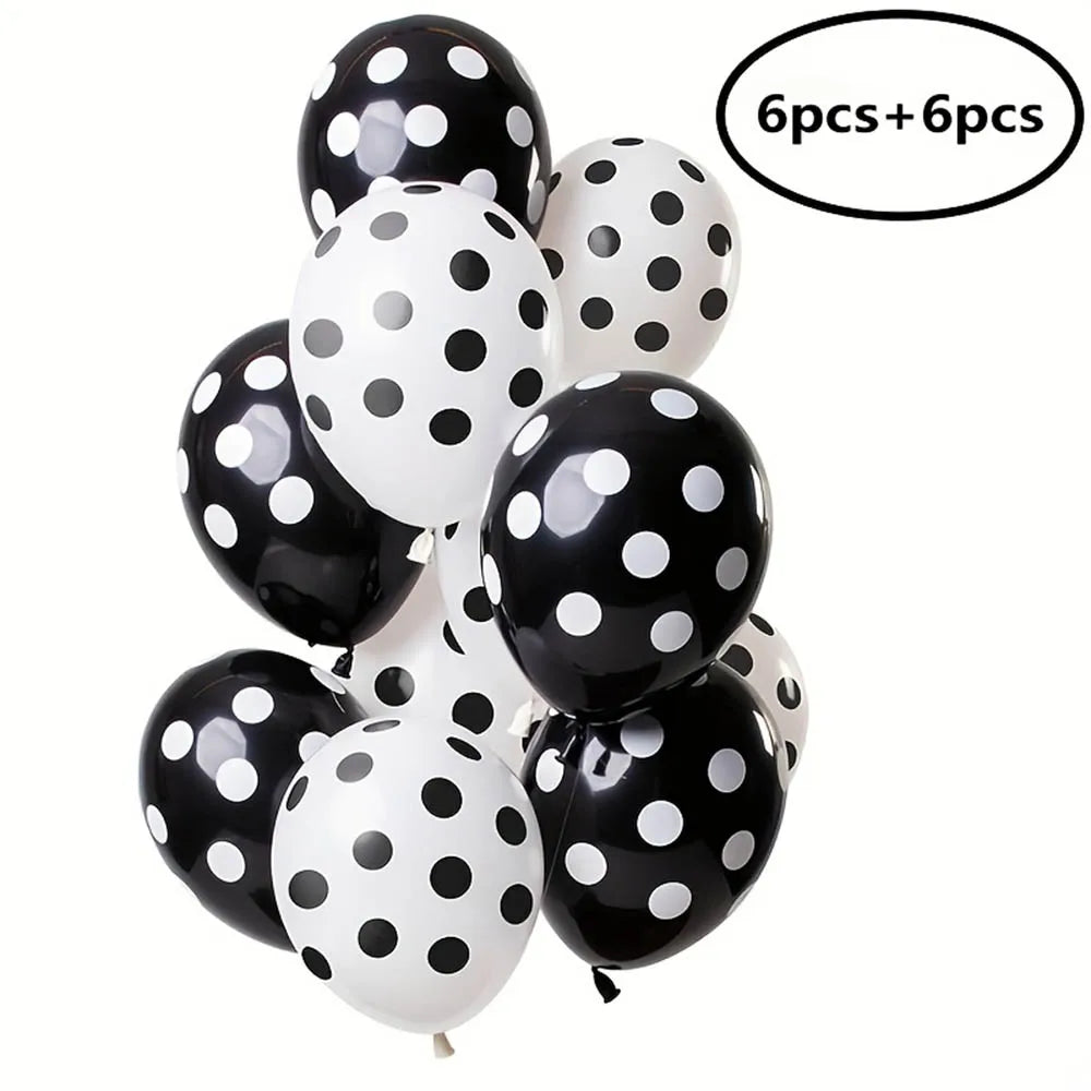 12 Pack 12-Inch Black and White Polka Dot Latex Balloons for Baby Shower Birthday Wedding