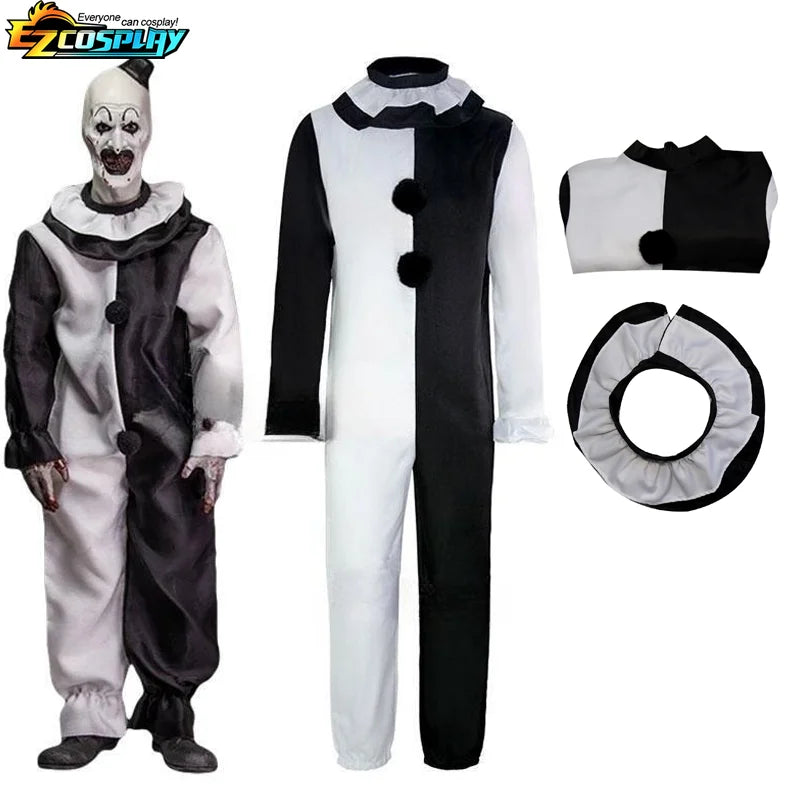 Art The Clown Cosplay Costume Jumpsuit Mask for Halloween & Movie Fans