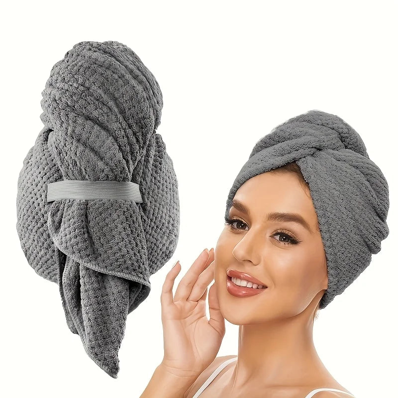 Extra Large Microfiber Hair Towel Wrap - Quick Dry Turban with Elastic Band
