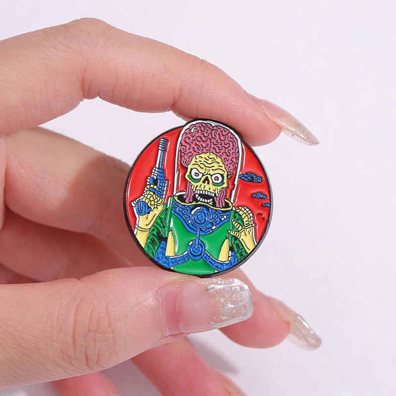Cartoon Alien Brain Brooch Pin Halloween Enamel Jewelry Badge