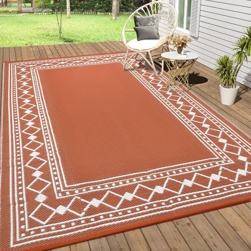 Outdoor Waterproof Reversible Rug 9x18ft for Patio, Deck, RV, Balcony