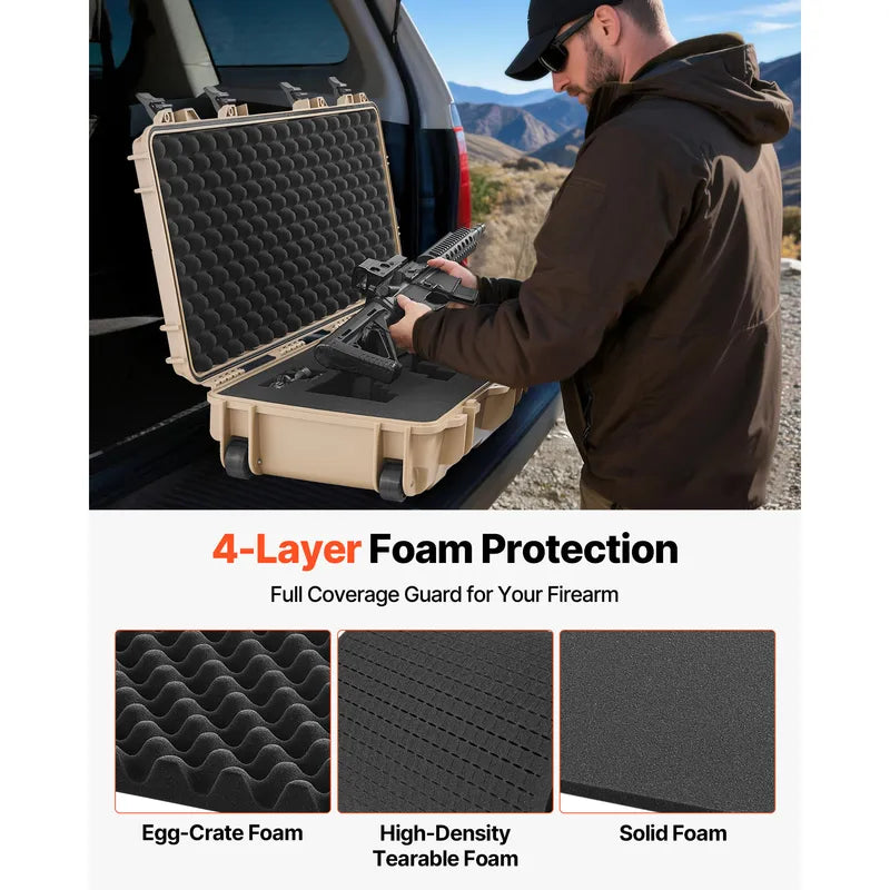Lockable Waterproof Rifle Case with Foam Interior and Wheels - IP67 Dustproof & TSA Approved