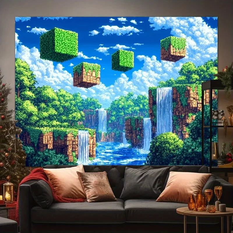 Vibrant Pixel World Party Backdrop Wall Decor for Streaming & Events