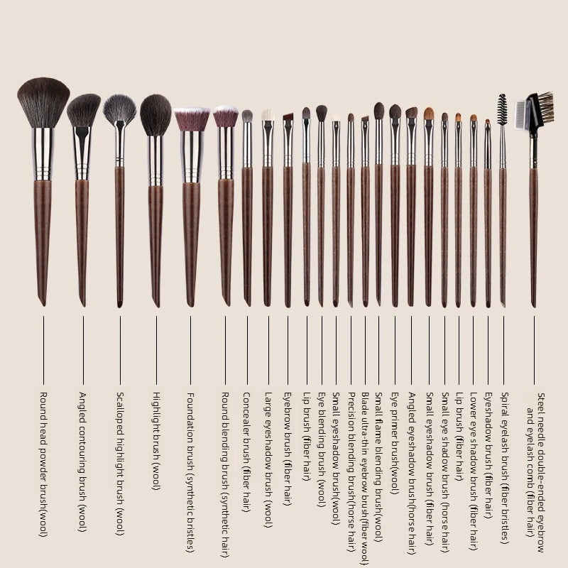 Professional Goat Hair Makeup Brush Set - Natural Wooden Handles for Face Eye Lip Contouring - Multiple Colors