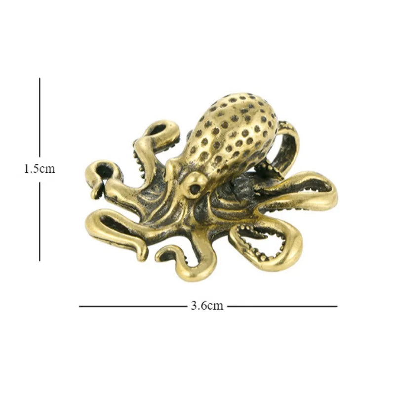 Brass Octopus Figurine - Antique Copper Animal Desk Ornament, Home Decor