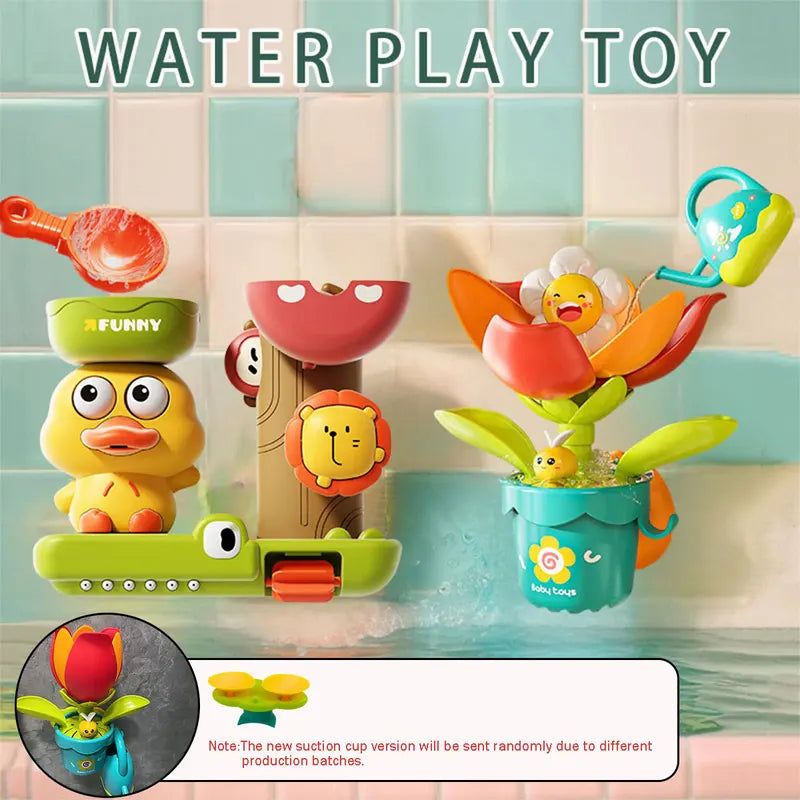 Baby Bath Toy Waterwheel with Suction Cup - Duck & Flower Shapes for Shower & Tub - Unisex Kid Gift