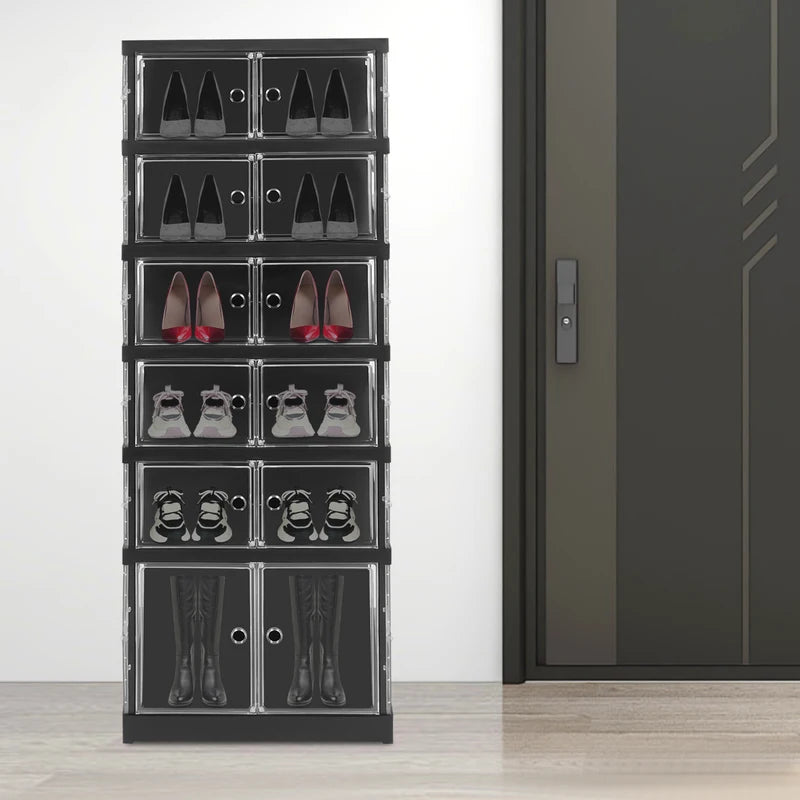 Foldable Shoe Storage Cabinet with Magnetic Doors, Space-Saving Organizer Rack