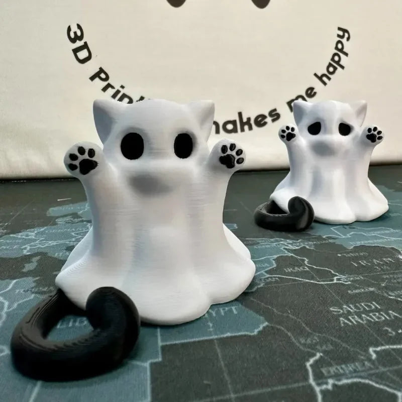 Mini Ghost Cat Ornaments Halloween Desk Decor Cute Kitten Figurines Gift for Girlfriend
