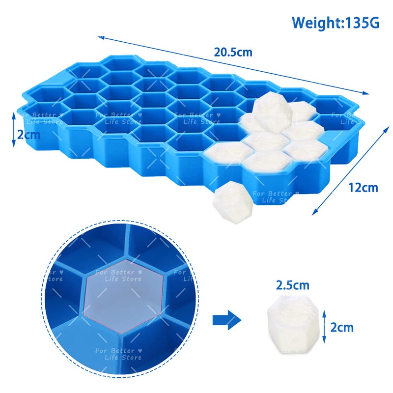 Food Grade Silicone Honeycomb Ice Cube Mold with Cover - Reusable & Easy Removable