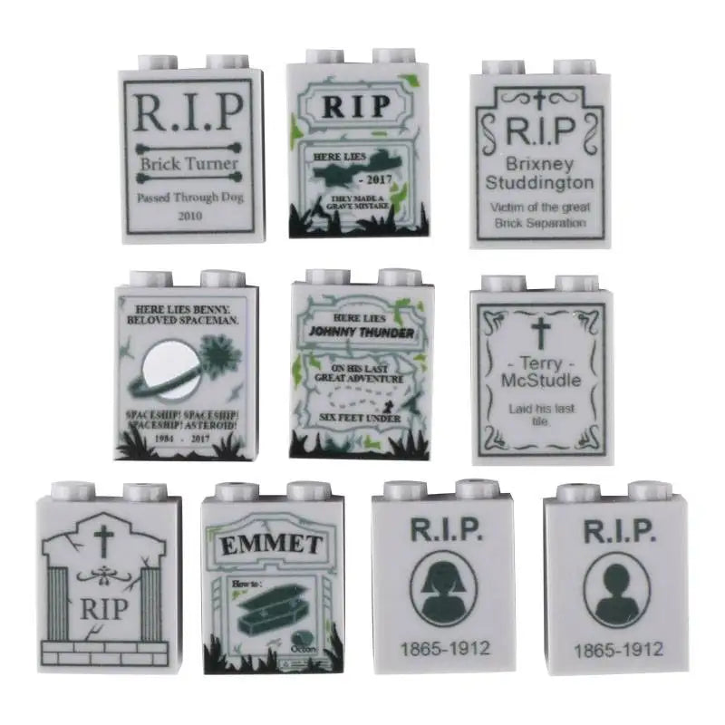 Halloween Cemetery Building Block Scene Kit - Spooky Tombstones, Snake, Pumpkin & More