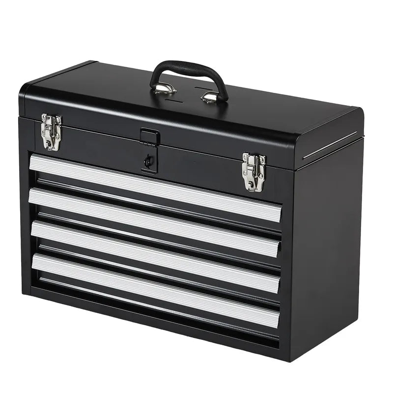 20.5-Inch Portable Metal Tool Box with 4 Drawers, Locking Organizer for Workshop