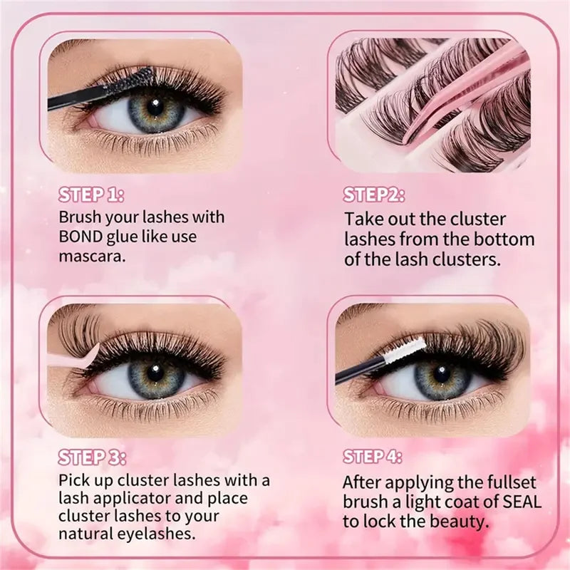 False Eyelash Set with Faux Mink Fur Fluffy Natural Look 200 Pieces