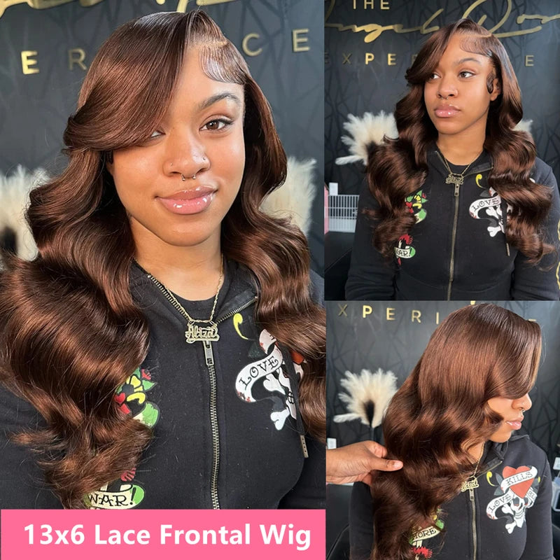 Body Wave Chocolate Brown Lace Front Wig Human Hair 13x6 HD Transparent Frontal 30 Inch