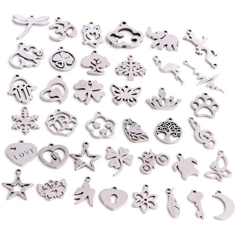 30pcs Butterfly Tree Heart Charms for Jewelry Making - Stainless Steel Handmade Pendants