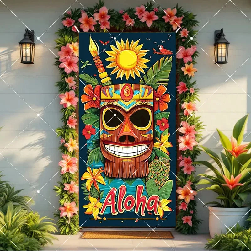 Hawaiian Tropical Door Cover Decoration for Summer Parties Indoor Outdoor Porch Banner