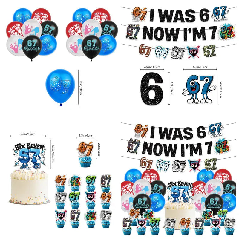 Birthday Balloon Cake Topper Banner Decoration Set - 67th Celebration Supplies