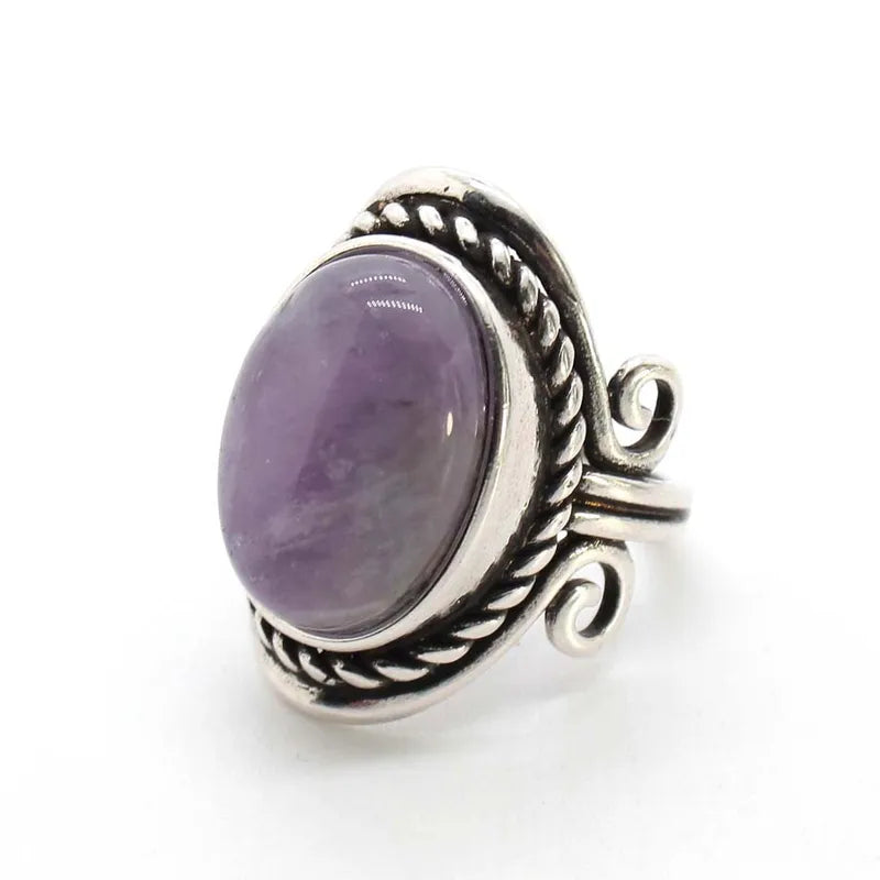 Vintage Adjustable Gemstone Ring for Men & Women - Rose Quartz, Amethyst, Onyx, Agate Jewelry