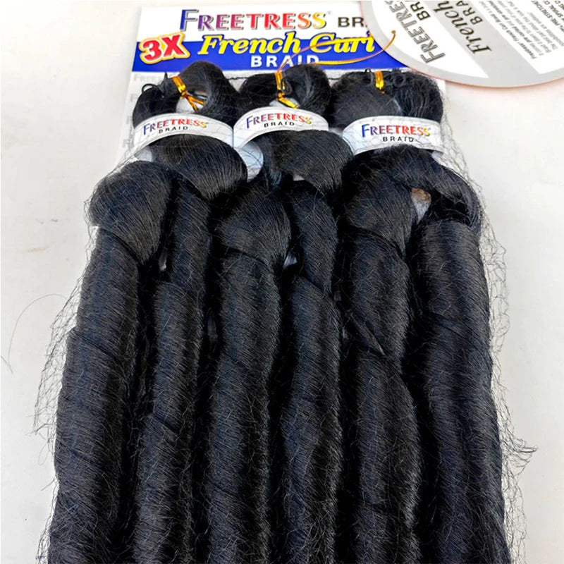 French Curly Braiding Hair Extensions 22 Inch Synthetic Wavy Hair Bundles - 3 Pack