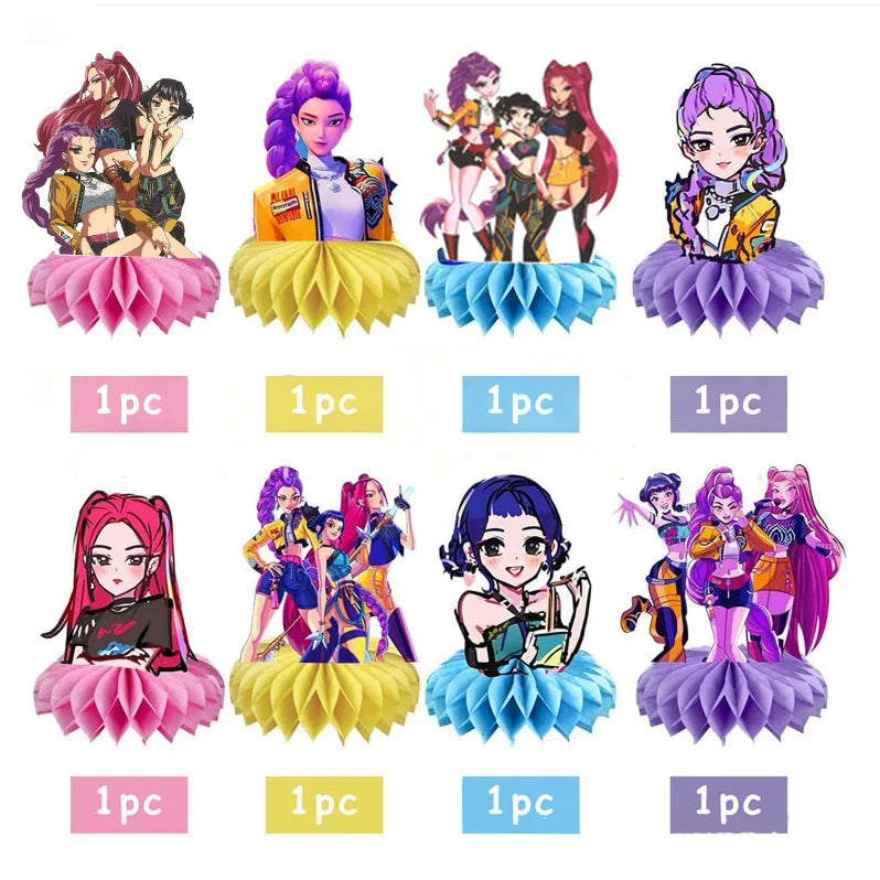 8pcs Girls Anime Figures Decorations Kids Birthday Party Honeycomb Ornaments