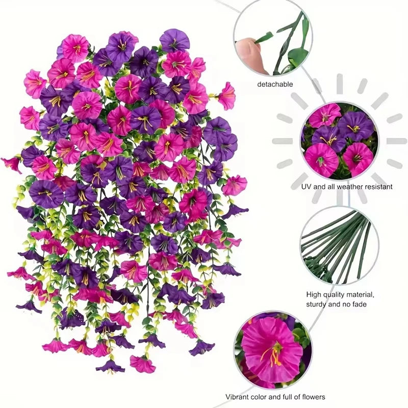 Artificial Morning Glory Flowers with Eucalyptus Leaves for Outdoor Wedding Garden Decor - 2 Pieces