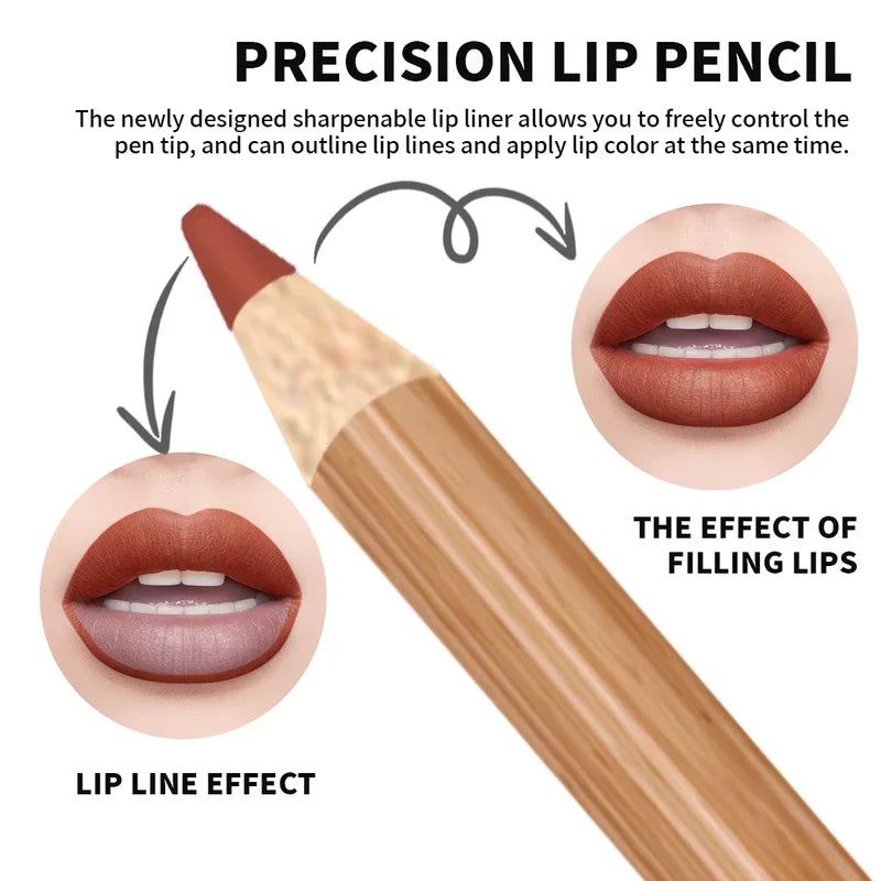 12-Piece Matte Lip Liner Set Waterproof & Long-Lasting Cosmetic Pencils