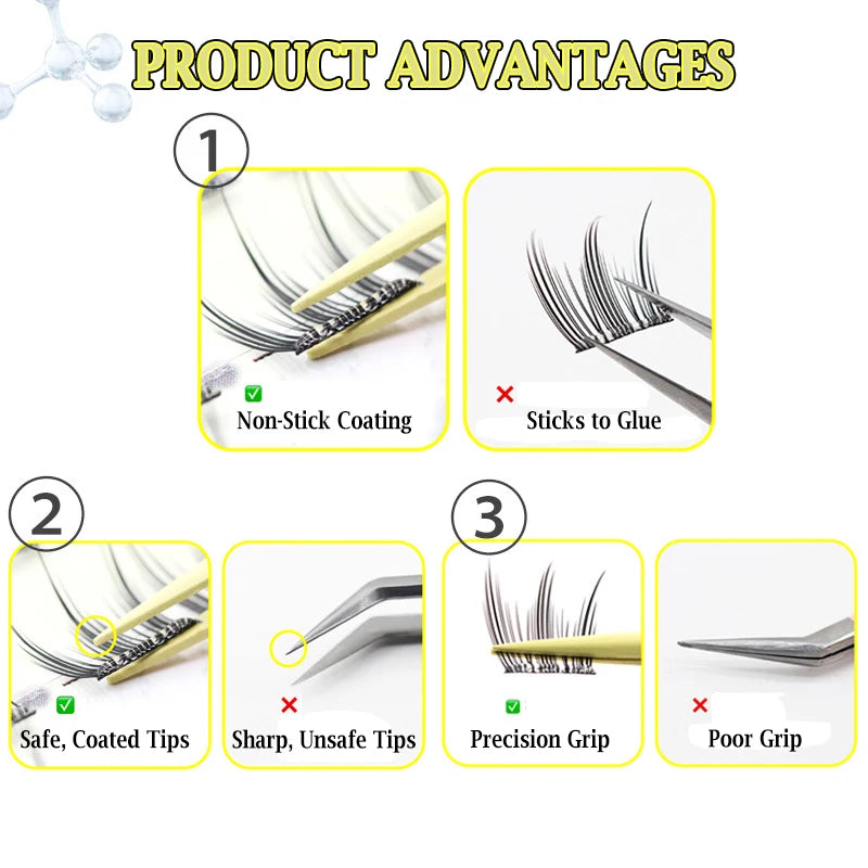 No Glue Eyelash Applicator Tweezers - Stainless Steel, Reusable, Beginner-Friendly