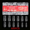 Artificial Square Nail Tips - Full Cover Gel Nails, 12 Sizes, Soft Transparent