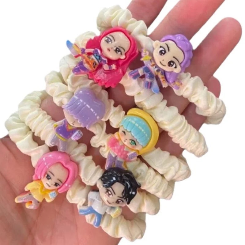 6 Pcs Cartoon Hair Ties Set for Women Girls - Kawaii Anime Ponytail Holders