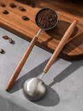 Vintage Walnut Wood Handle Coffee Spoon Stainless Steel Measuring Scoop Kitchen Utensil