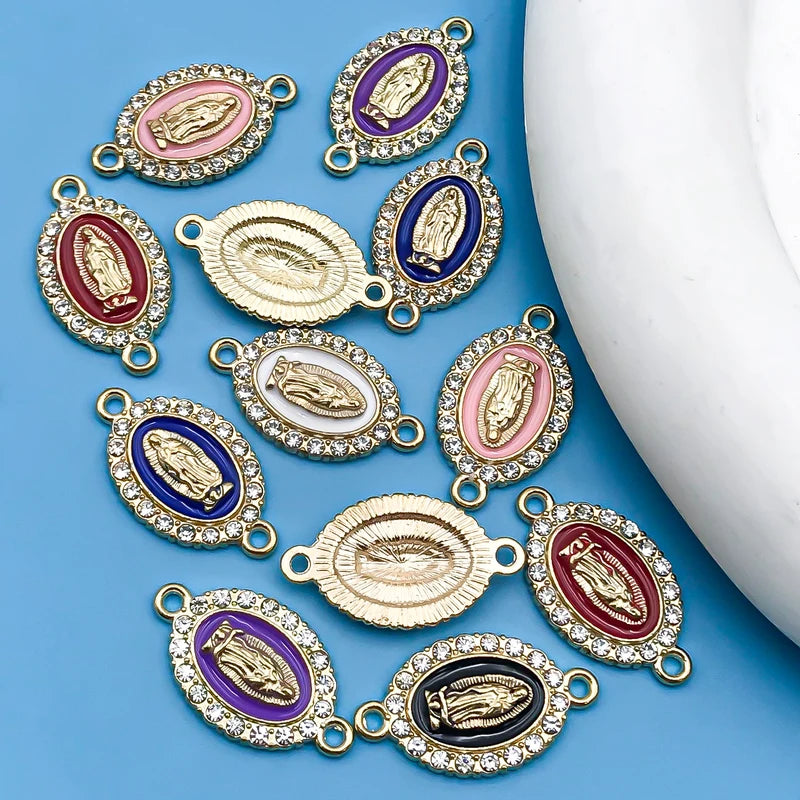 10/12Pcs Rhinestones Enamel Virgin Mary Charms for Jewelry Making Findings & Crafting