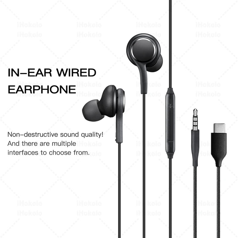 Type C Wired Earphones for Samsung Galaxy & A Series - 3.5mm Headphones