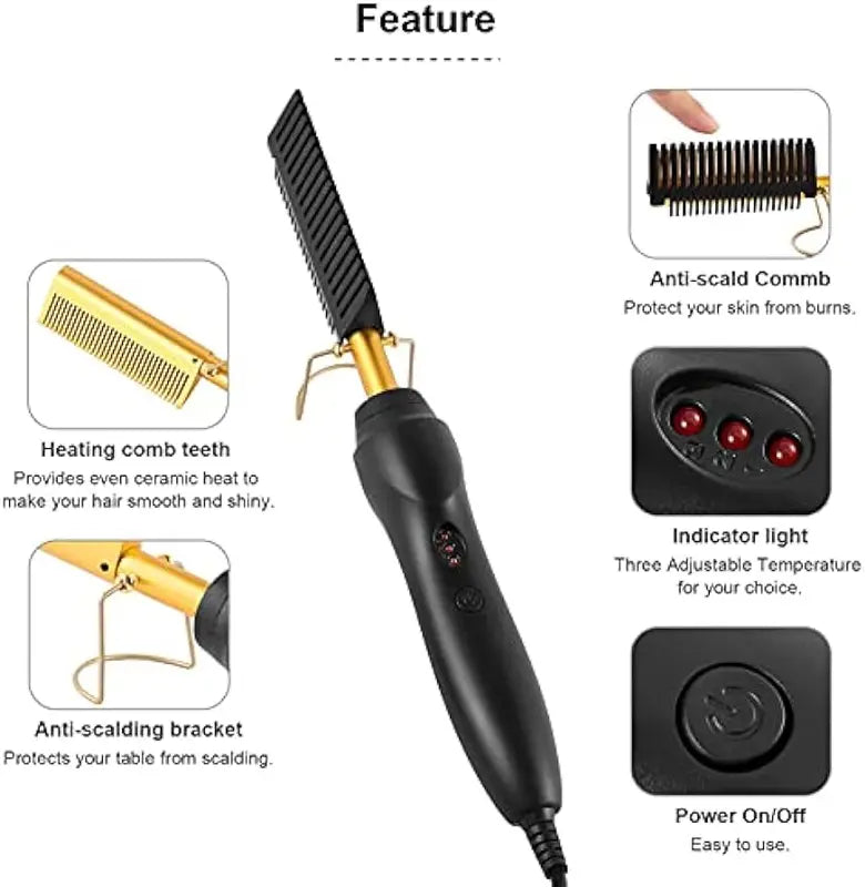 Hot Comb & Hair Dryer Brush 3-in-1 Styling Tool for Straightening Curling & Volumizing